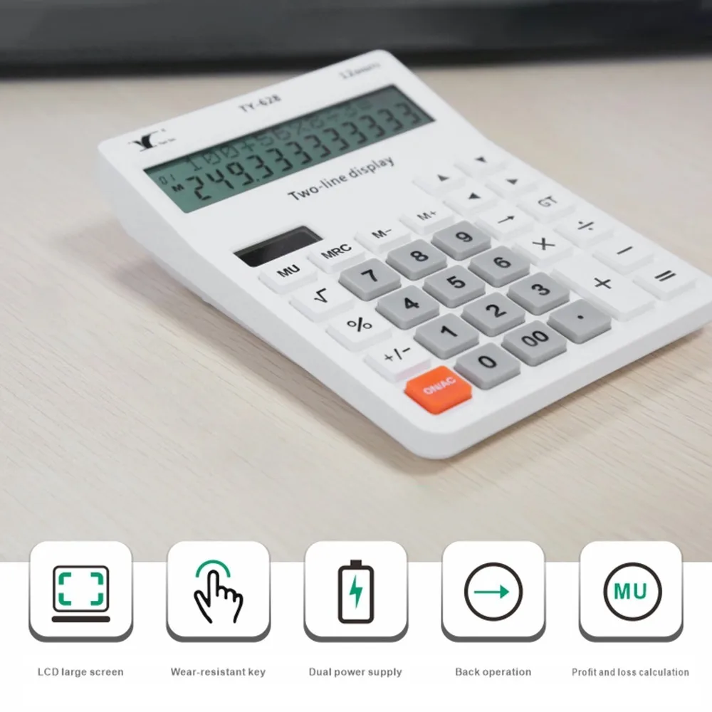 ABS Desktop Calculator Big Button Solar Power Mechanical Calculator Battery Operated 12 Digit 4 Function Calculator School