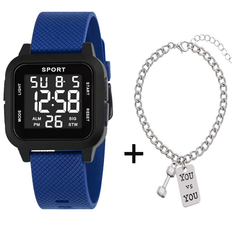 YIKAZE レトロスクエアデジタルメンズ腕時計多機能ミリタリースタイル LED 目覚まし時計スポーツ腕時計男性子供のギフトのアイデア