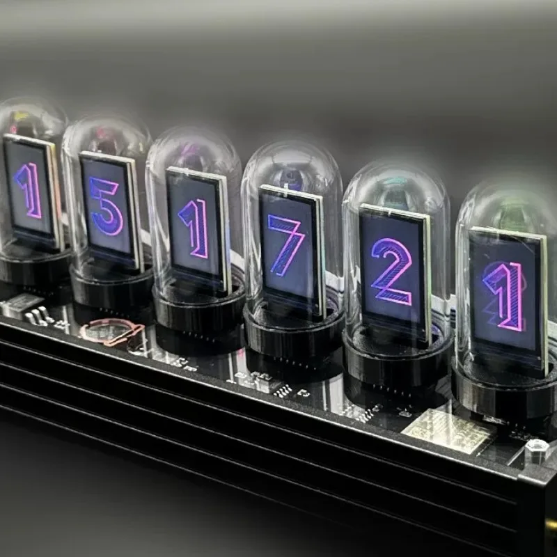 European Modern Desk Clocks Cyberpunk Simulated‑Nixie‑Tube Custom Watch Face Computer Tech Table Clock Bedroom Study Home Decor