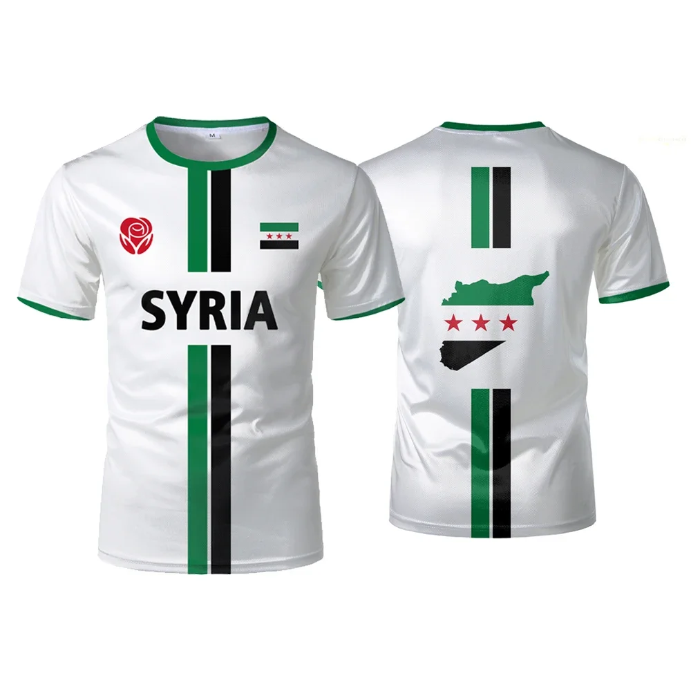 Free Syrian flag pattern T-shirt football jersey men's sports T shirt national emblem 3D print street loose unisex casual tops