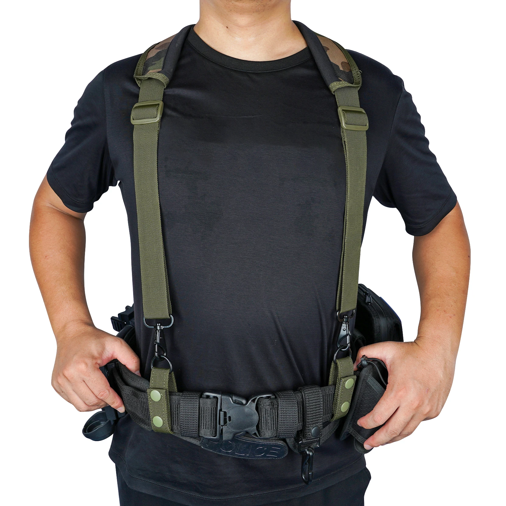 KUNN Tactical Duty Belt Suspenders with Metal Hook,Men Padded Police Harness for Duty Belt