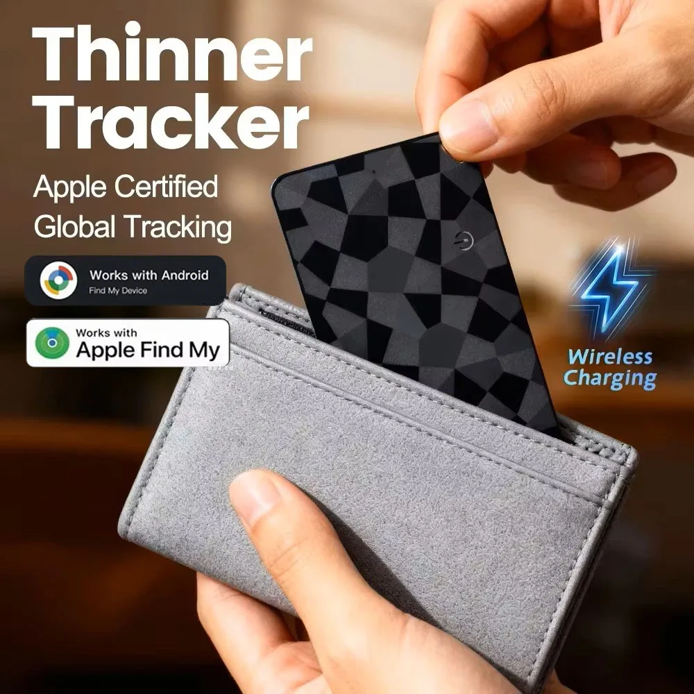 Cartão Rastreador Inteligente com Carregamento Sem Fio para Apple e Android Find My, Localizador GPS Ultrafino para Chaves, Carteira, Bagagem, Animais de Estimação (Cães e Gatos)