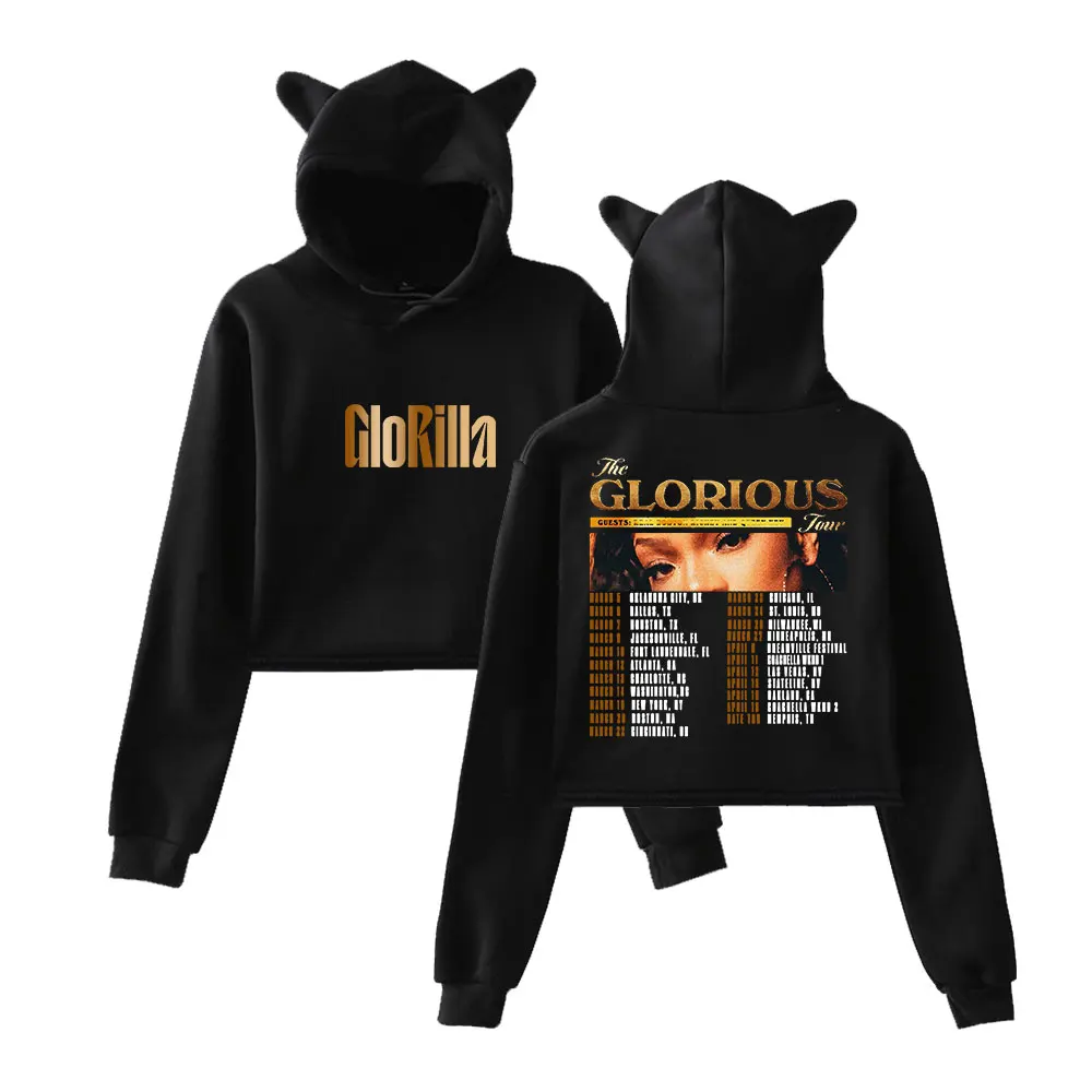 GloRilla The Glorious Tour Merch Pullover Female Cat Ears Hoodie Long Sleeve Top Women's Clothes