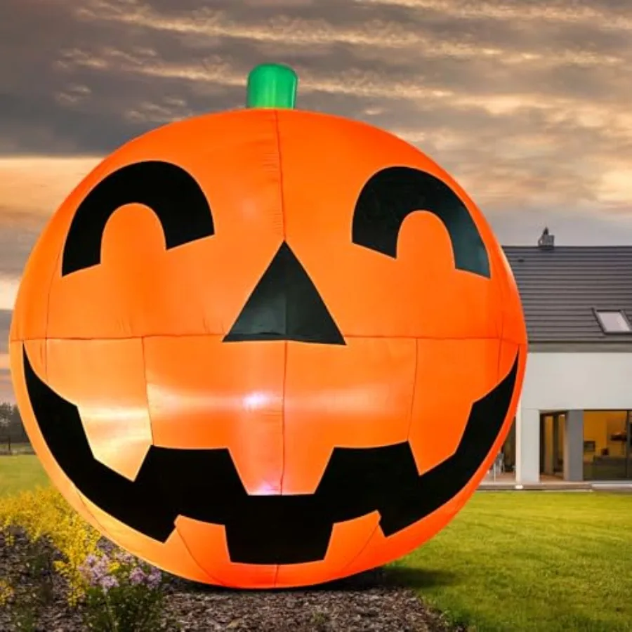巨大な11.2フィートのハロウィンインフレータブルパンプキンデコレーション、特大ハロウィンブロウアップヤードデコレーション、内蔵LEDライト付き