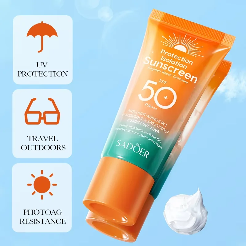 Protector Solar Facial y Corporal Resistente al Agua SPF 50+ UV, Crema Protectora para la Piel, Crema Anti-UV para el Cuerpo y la Piel Facial