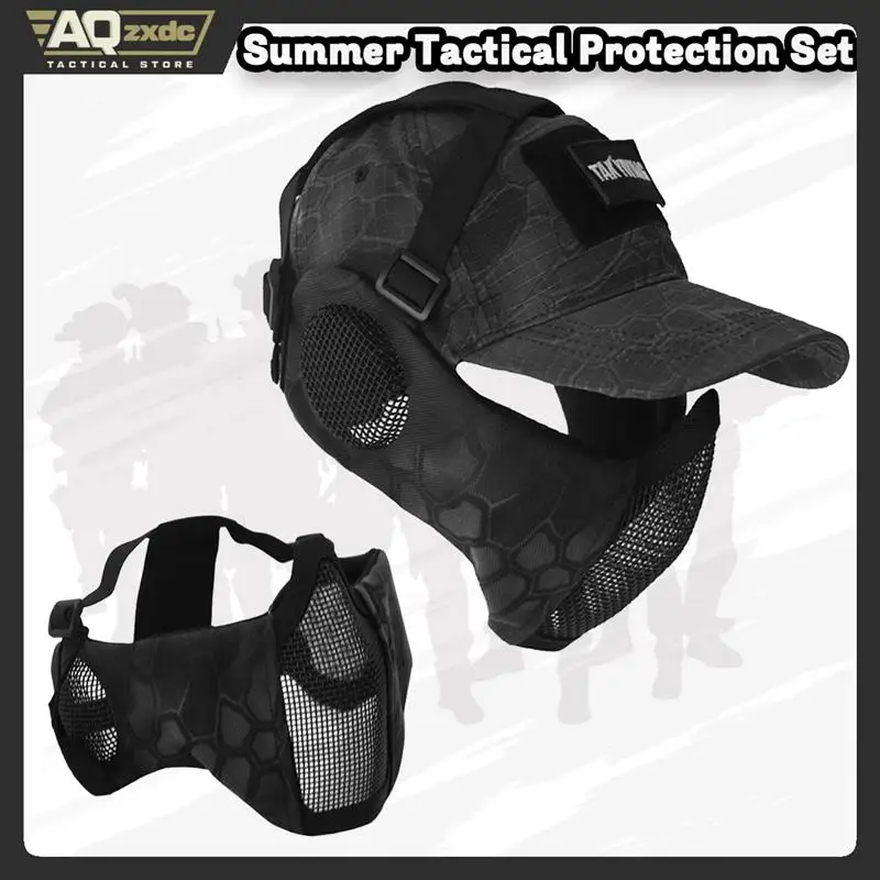 

Tactical Foldable Mesh Mask with Ear Protection for Airsoft Paintball with Adjustable Baseball Cap Military Equipment Accesories