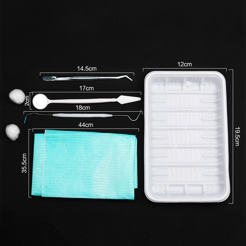 TJDent Disposable Dental Oral Instrument Box with Probe Tweezer Mouth Mirror Cotton Ball Scarf Dentistry Hygiene Care Tools view 6