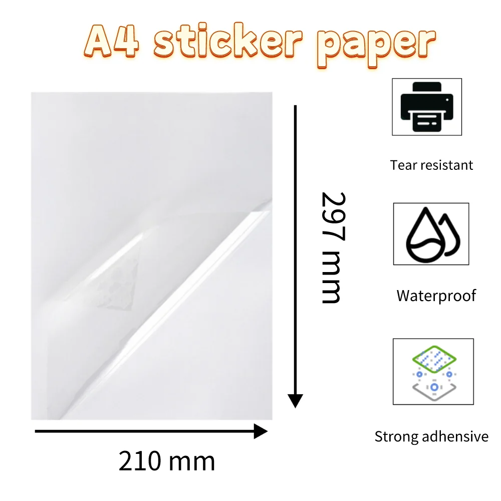 Printable Vinyl Sticker Paper 30 Sheets 100% Transparent Self-adhesive Waterproof  A4 Copy Paper DIY Label for Laser Printer