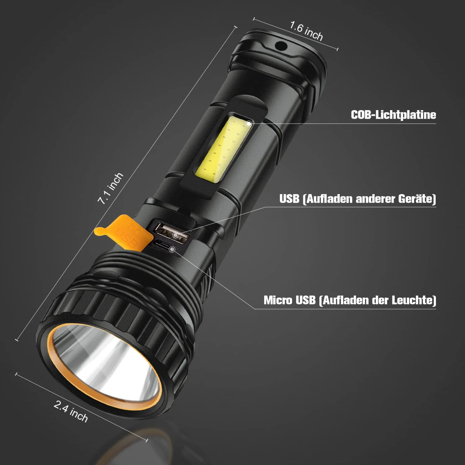 مجموعة واحدة من مصابيح LED قابلة لإعادة الشحن بالطاقة الشمسية/USB مع ضوء إحترافي مقاوم للماء وبطارية 1500 مللي أمبير في الساعة للشعلة الخارجية طويلة المدى #6