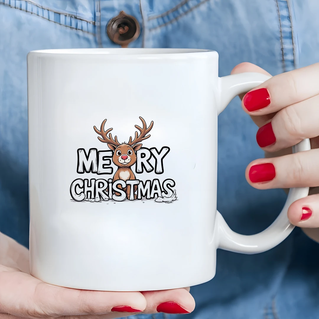 

11oz Christmas Reindeer Mug Cartoon Cozy Winter Family Cup Merry Christmas Theme Kids Cold & Hot Drink Cup Practical Office Gift