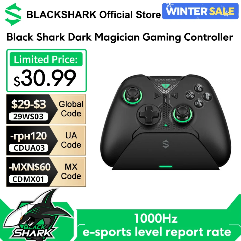 Global Version Black Shark Dark Magician Gaming Controller 1000Hz Wired Report Rate 12-bit ADC 4096 Joystick Sampling Points