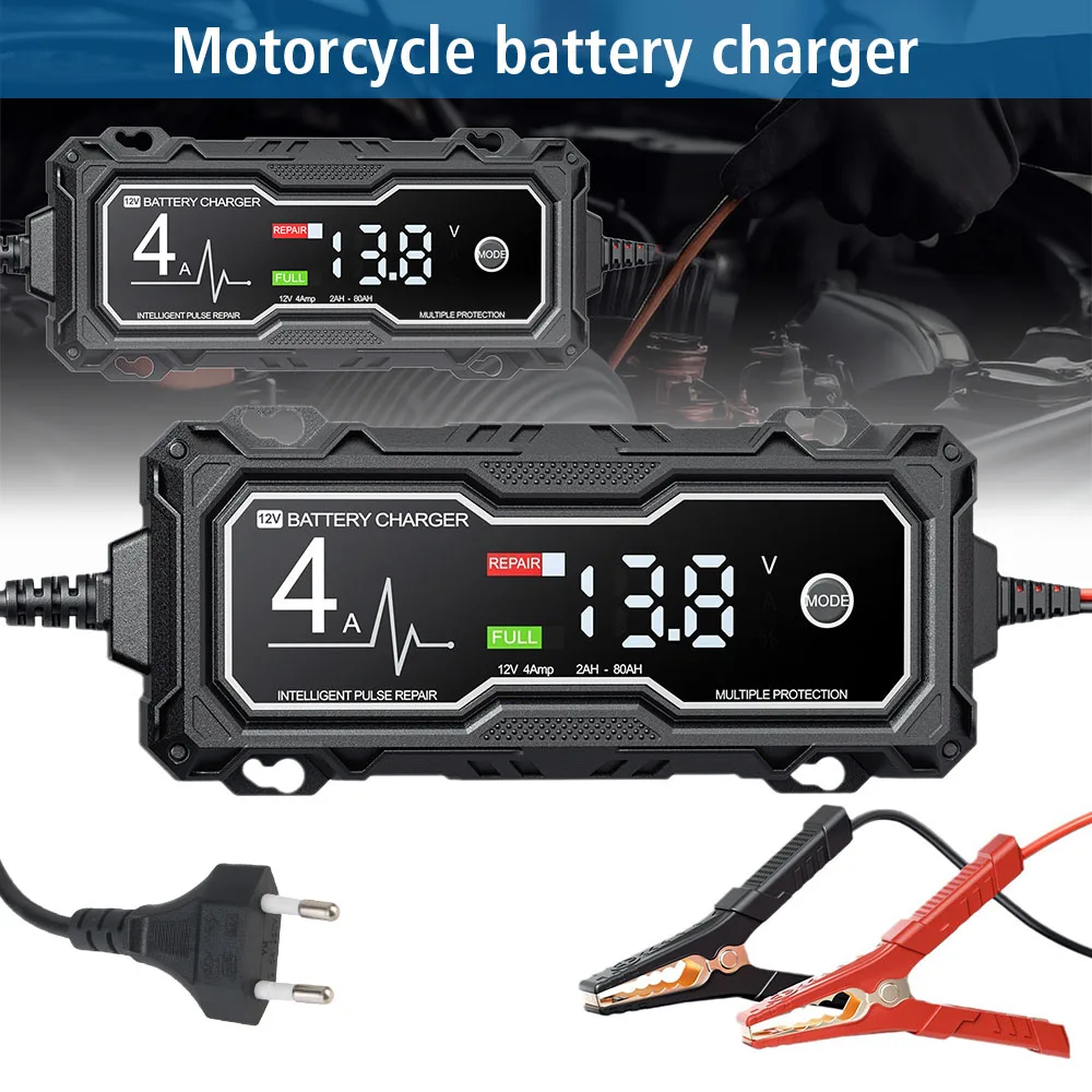 12V 4A Intelligent Chargers Multiple protection Pulse Repair AGM Battery Charger Car Motorcycle Battery Charger LCD Display