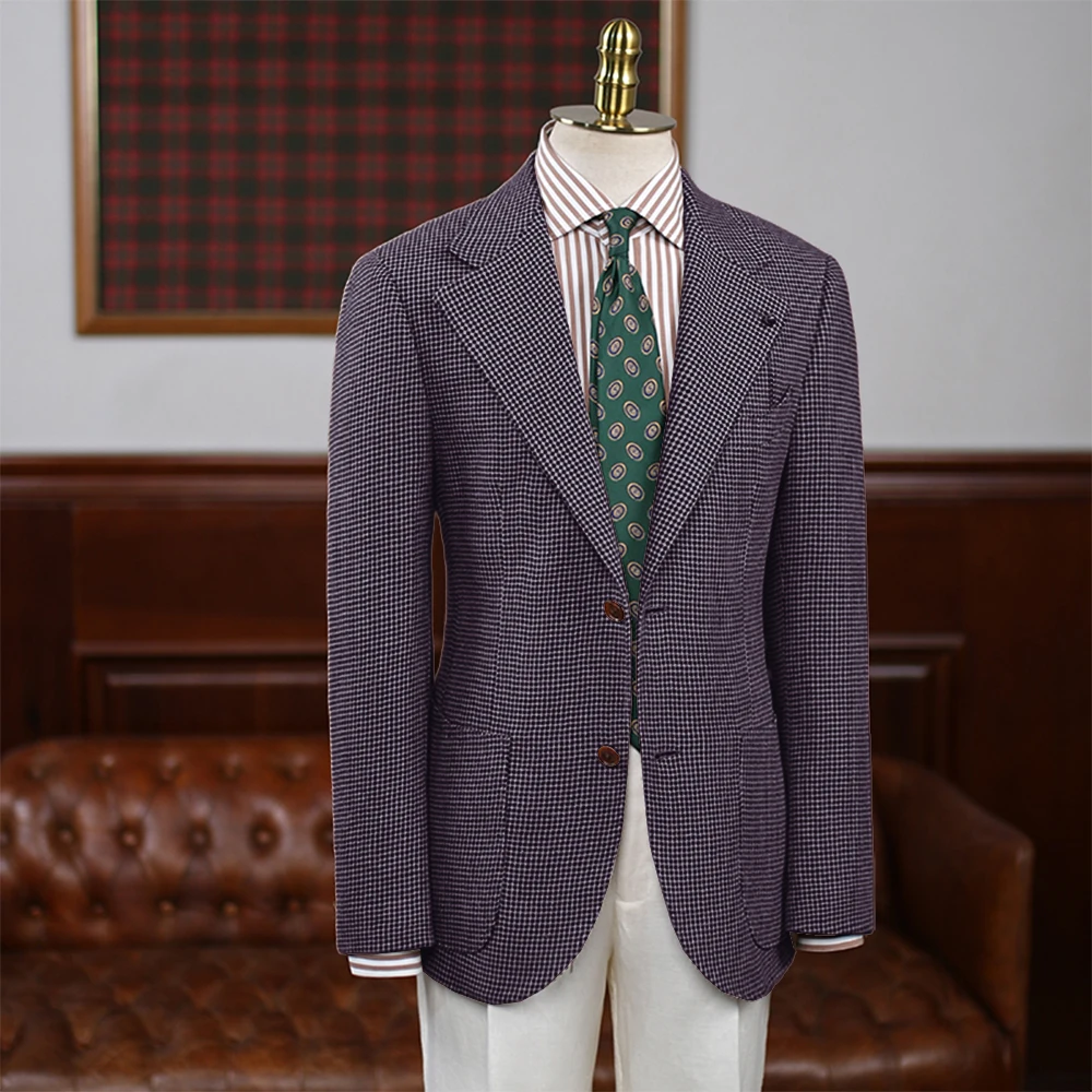 Men's Houndstooth Wool Blend Blazer Sport Coat Peak Lapel Two Button Jacket Vintage Casual Sport Coat for Business & Smart Casua image 5