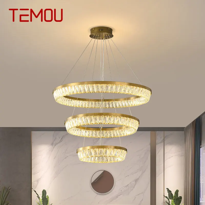 

TEMOU Nordic Crystal Pendant Light Led Modern Rings Luxury Creative Chandelier Lamp For Living Dining Room Villa Decor