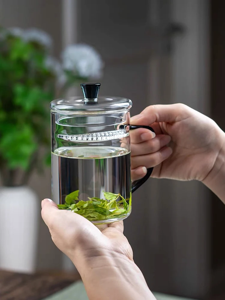 

Large Size Transparent Heat Resistant Glass Tea Cup with Filter And Lid for Office Use Green Tea Special Cup Home Office Use