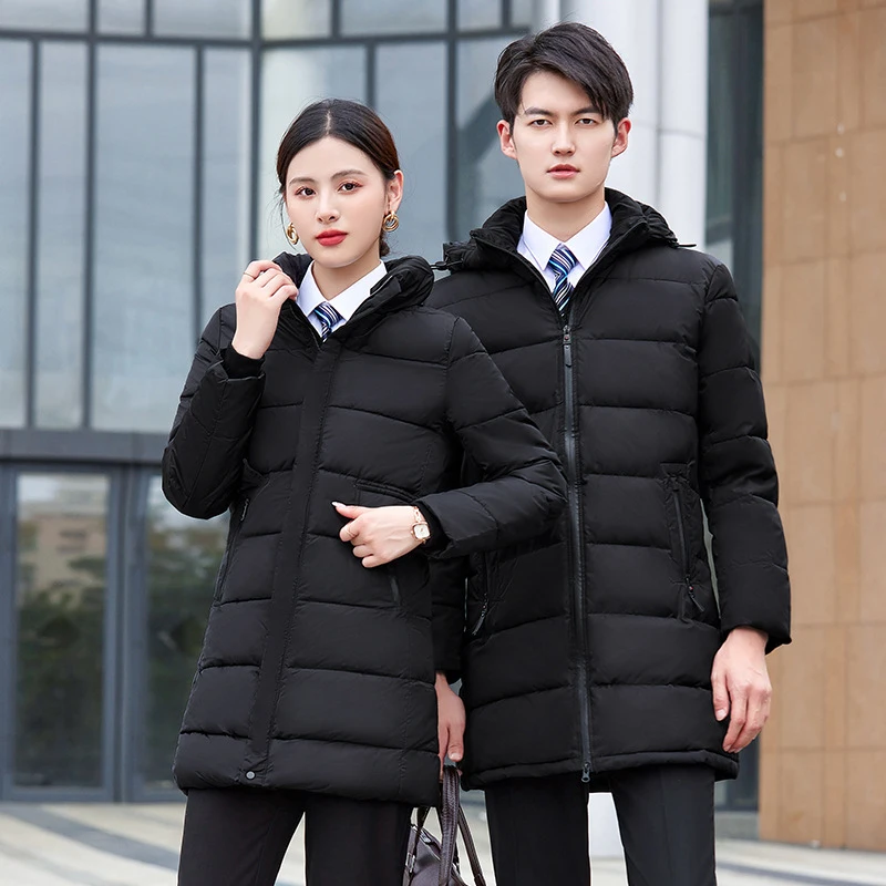 

Утепленное пуховое хлопковое пальто для женщин, средней длины, теплая хлопковая куртка, пальто-оверсайз, профессиональная рабочая униформа для ювелирного магазина 4SGold