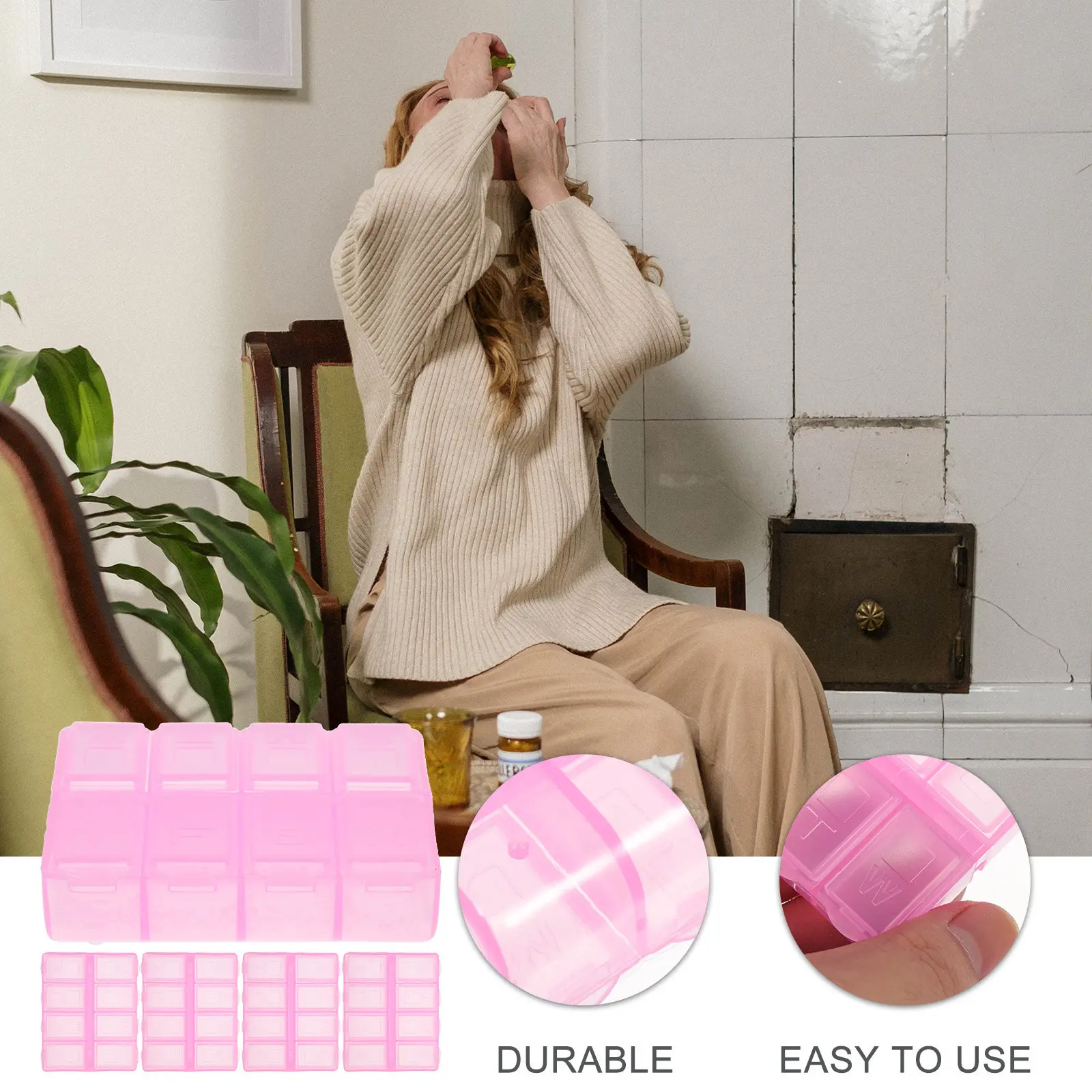 

5Pcs Medicine Organizer Airtight Tablet Boxes Small Travel Portable Compact Case Household Daily Use Weekly Organizer