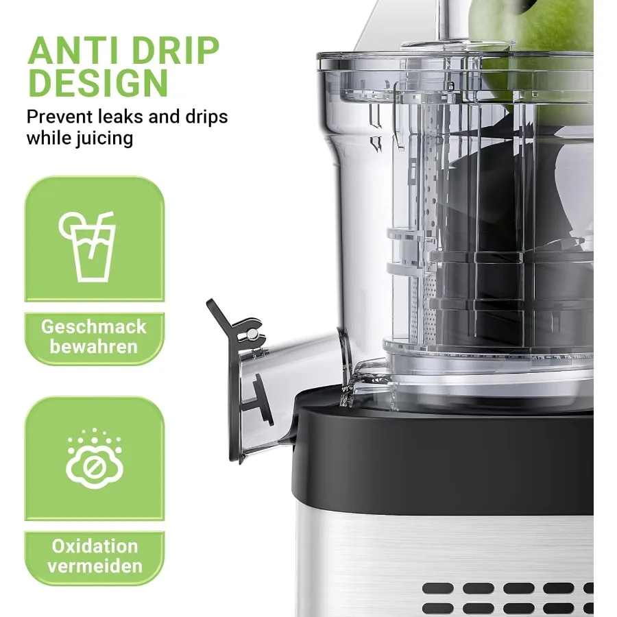 عصارة الضغط البارد 3.1 آلات عصارة مع شلال تغذية كبيرة للفواكه والخضروات كاملة مستخرج العصير من الفولاذ المقاوم للصدأ مع La #6