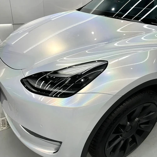 Imagen 1 del producto Película de vinilo para revestimiento de coche, pegatina de cambio de Color blanco plateado con láser de iridio, pegatina autoadhesiva sin burbujas para mascotas, accesorios para coche