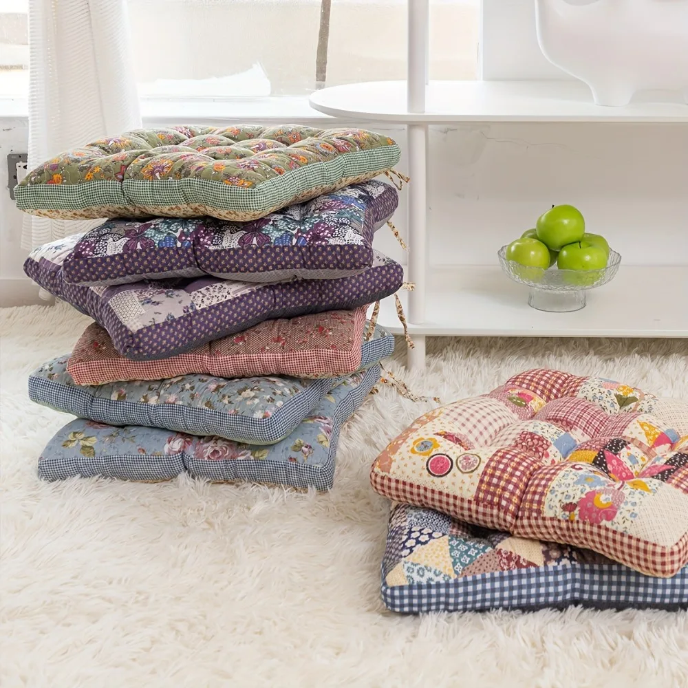 Universal Rustic Floral Print Korean-Style Tatami Cushion Cotton Filling Non-slip Seat Pad Square Thickened Chair Mat Student