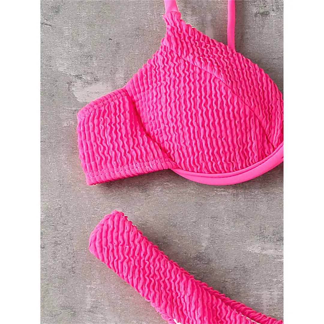 Neuer gerippter, hoch geschnittener Bikini-Badeanzug mit Bügel, Damen-Badebekleidung, zweiteiliges Bikini-Set, String-Badeanzug, Badeanzug, Schwimmanzug V2697B – Detail 34