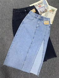 Summer Women's Long Denim Wrap Skirts 2023 New Classic High Wasit Jeans Skirts Straight Side Split A-line Pencil Skirts Female