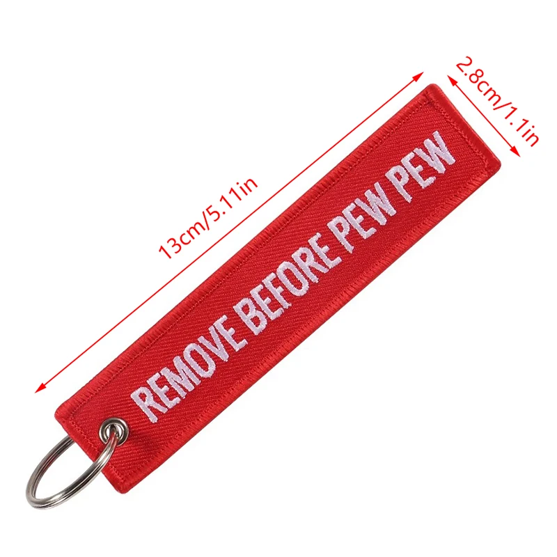 Брелок для ключей с вышивкой, брелок для ключей с надписью «REMOVE BEFORE PEW», для мотоциклов и автомобилей, рюкзаков