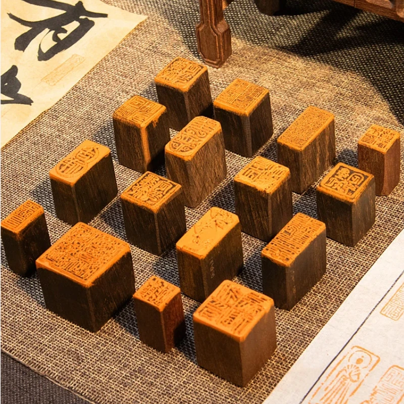 Ebony Wood Custom Finished Seal Engraving Stamp Personal Chop Set for Calligraphy Painting Collection Gift Chinese Style
