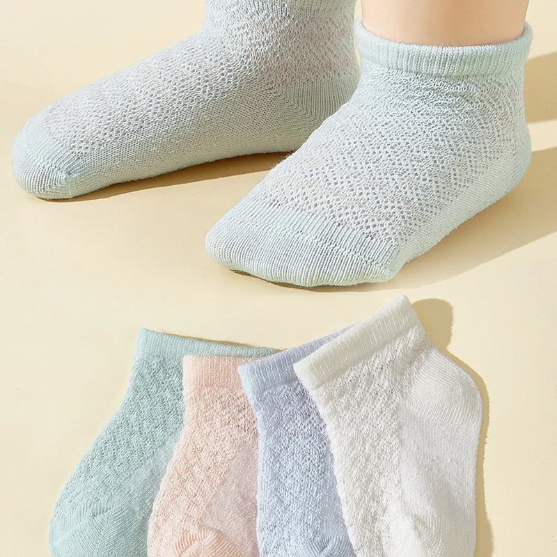 

4Pair Hollow Breathable Mesh Socks Summer Baby Short Socks Candy Color Kids Cotton Sock 0-2Year Boys Girls Children Casual Sock
