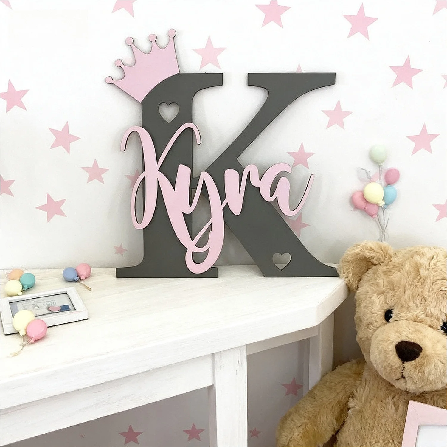1 pièce Personnalisée, Double Couche, Marque Prénom/Nom, Forme Couronne Unique, Décoration Multi-Scènes, Cadeau de Fête Idéal, Souvenir en Bois