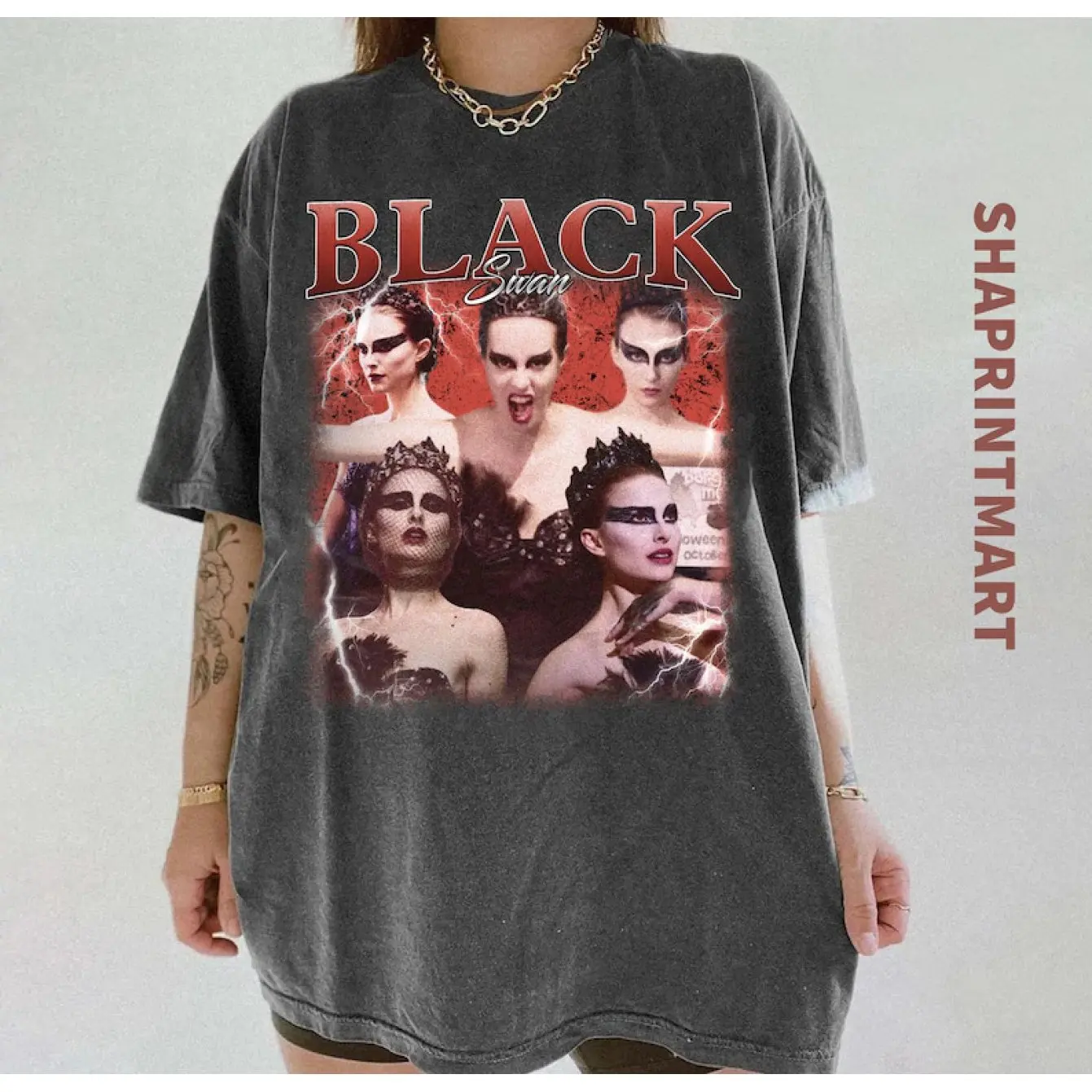 Vintage Black Swan Movie T-shirt - Natalie Portman Classic Movie Thema Casual shirt met korte mouwen en ronde hals