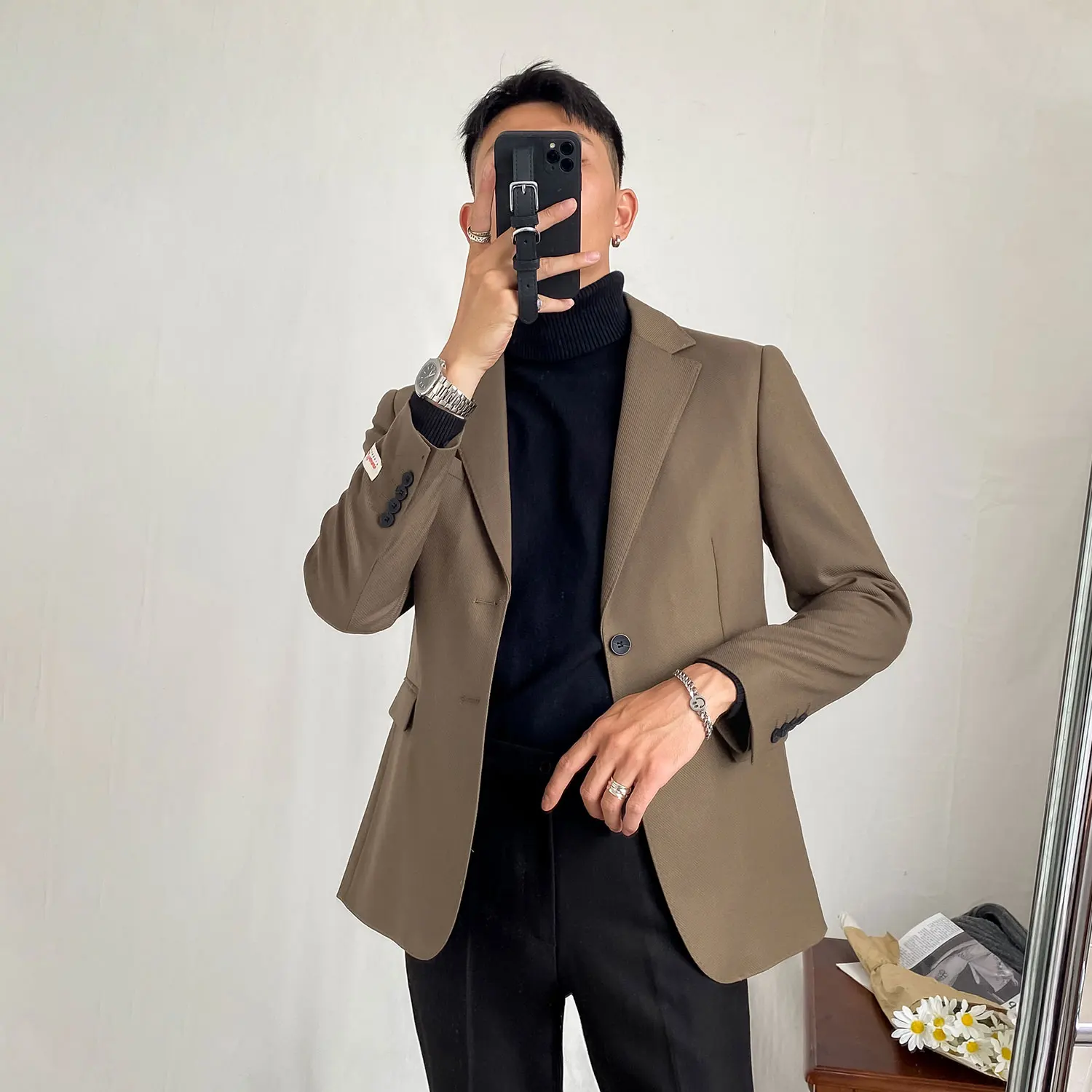 CY340 Autumn Textured Twill Suit Men's Single Breasted Casual Coat Korean Version Slim Business Solid Color Small Blazer