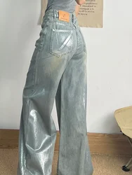 Szare dżinsy damskie 90s Vintage Personality High Waisted Straight Trouser Streetwear Casual Loose Girl Wide Leg Classic Denim Pants