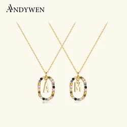 ANDYWEN-Colgante de Plata de Ley 925 con letras doradas, cadena larga con inicial de a-z, M, S, C, K, alfabeto, Di mi nombre, joyería fina
