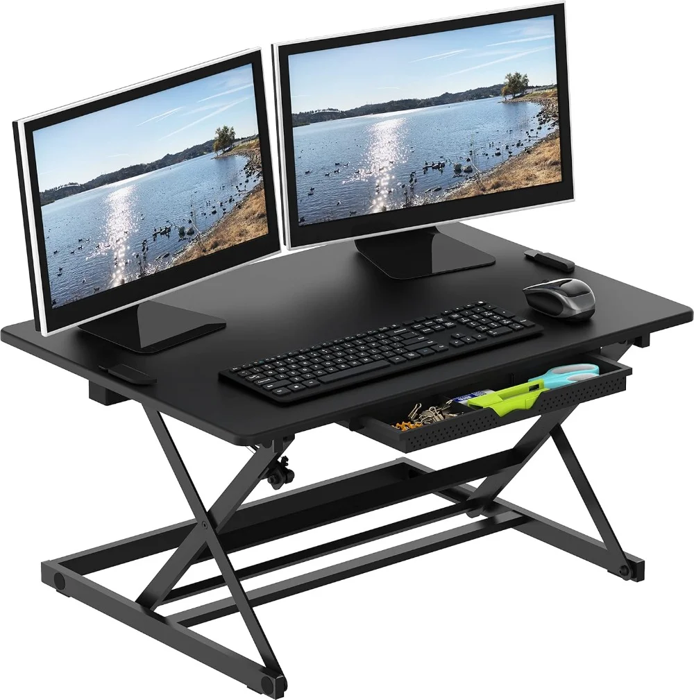 

32-Inch Height Adjustable Standing Desk Converter Riser Workstation, Black