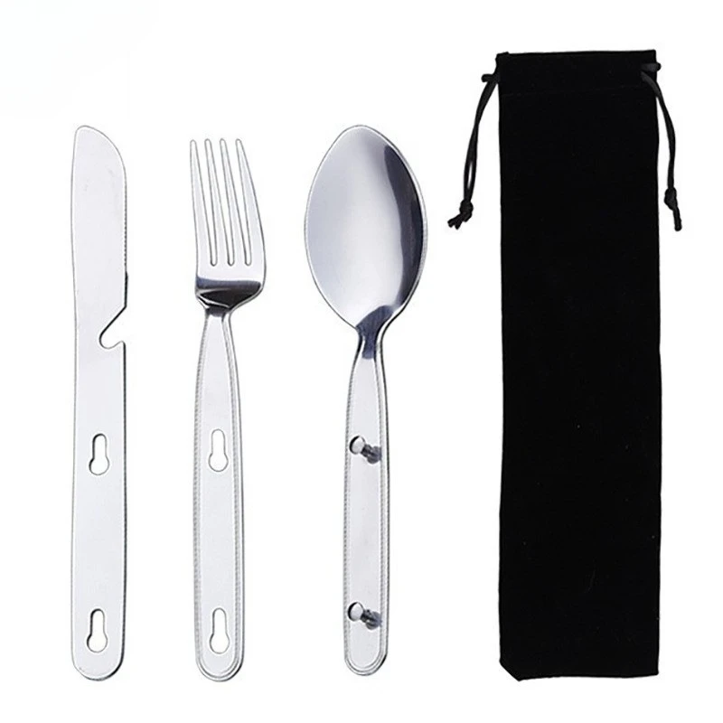 4 PCS Set Stainless Steel Cutlery Knife Fork Spoon for Home Use Travel Camping Picnic Portable Tableware Set with Storage Bag #2