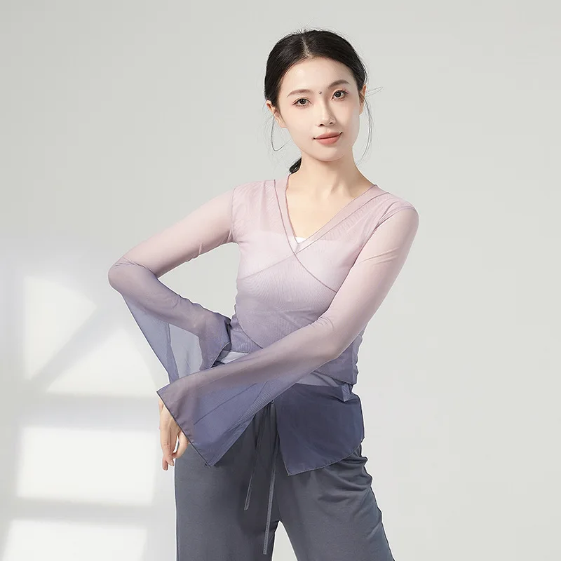

Classical dance gradual change body rhyme gauze clothes practice clothes female Chinese dance folk dance top