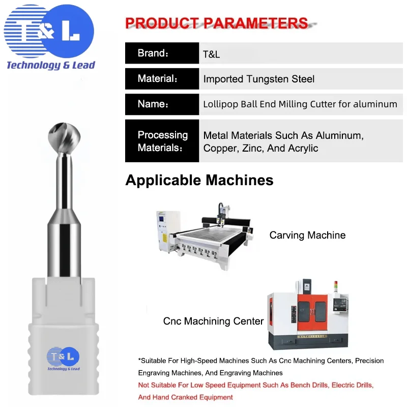 T&L HRC50 2/3Flute R1-R10 Ball Head Milling Cutter Lollipop Ball End Milling Cutter Milling Cutter For Aluminum Endmills Tools