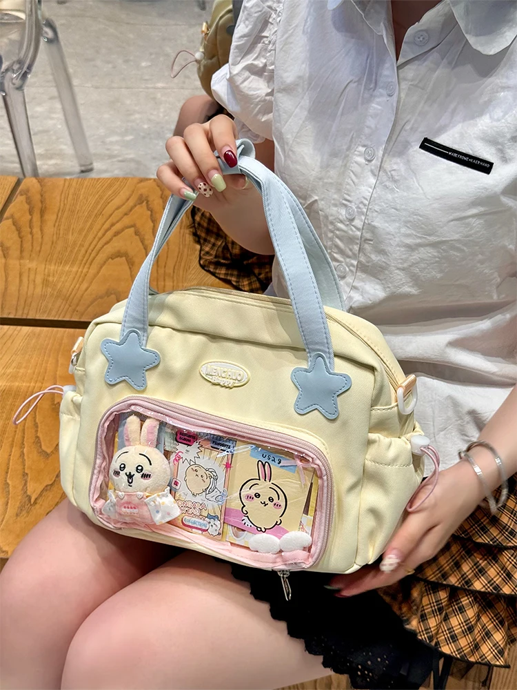 JIAERDI Harajuku Yellow Itabag Crossbody Bags Women Nylon Handle Casual Messenger Bag Girls Transparent Mini Backpack Ita Bags view 2