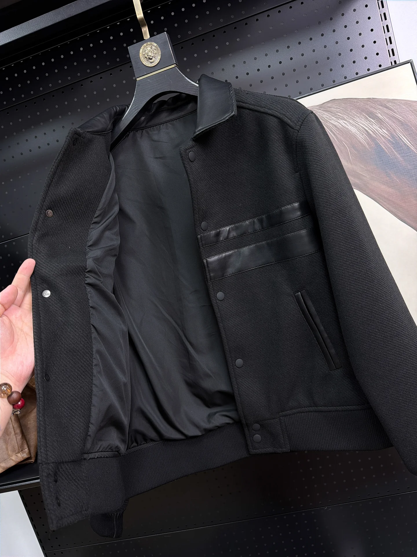 Men's Wool Blend PU Leather Warmth Short Pants Flip Collar Jacket Autumn Winter Thickened Patchwork Fashion Urban Style Coat