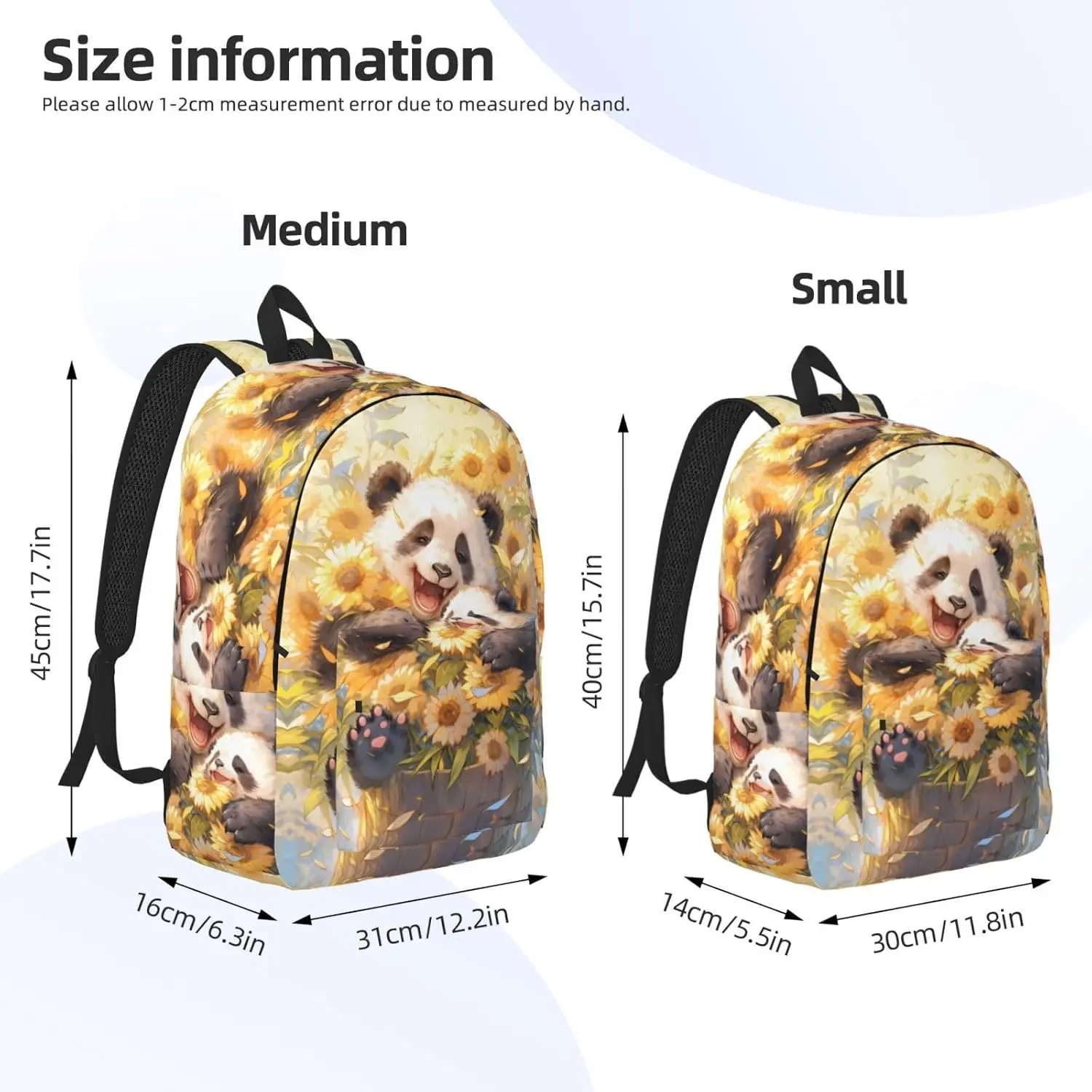 Mochila para computadora portátil de viaje: lindo panda girasol Mochila de lona para computadora con correas ajustables