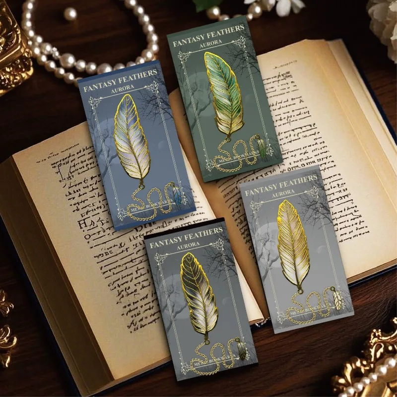 Vintage Feather Gold Stamped Metal Bookmark with Metal Chain Pendant, Exquisite Bookmark, Book Page Divider, Office Stationery
