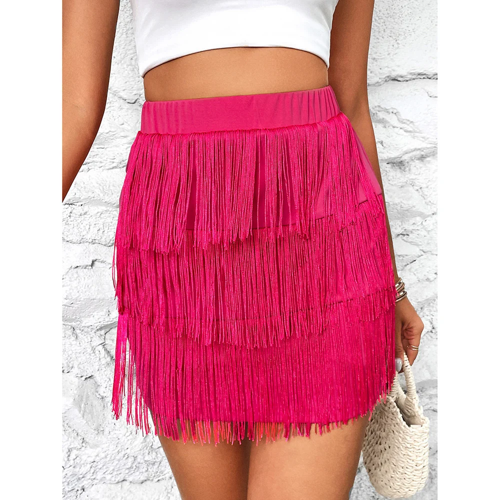 Women's Fringe Trim High Waist Short Pencil Bodycon Skirt