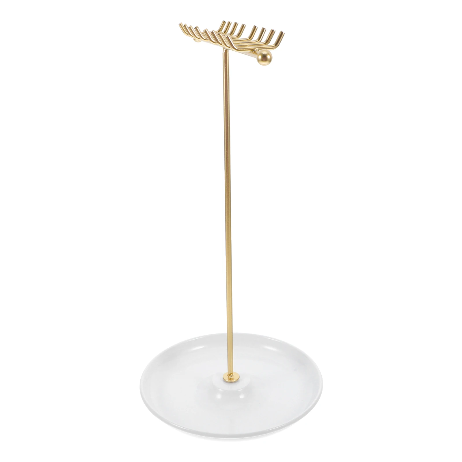 

Golden T-Shaped Jewelry Stand Necklace Organizer Tray Earring Holder Metal Display Trinket Tray Space-Saving Durable for Home