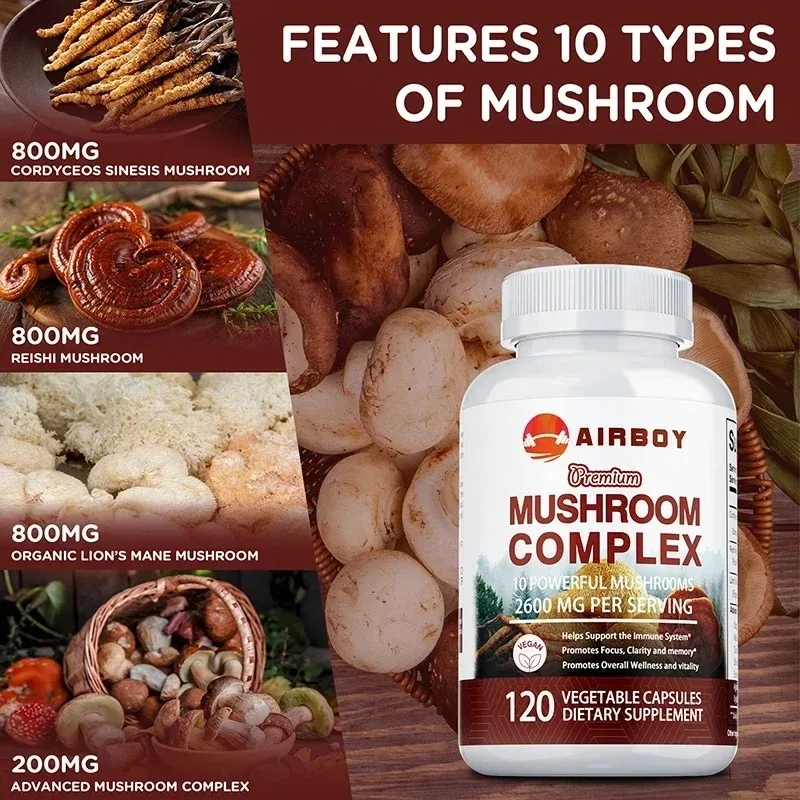 

Капсулы с комплексом грибных экстрактов - улучшают иммунную систему, улучшают память, защищают нервы мозга, способствуют здоровью мозга, снижают стресс.