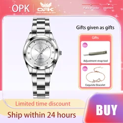 OPK-relojes de marca para mujer, reloj de cuarzo plateado simple, resistente al agua, luminoso, correa de acero inoxidable Original, reloj de moda para mujer