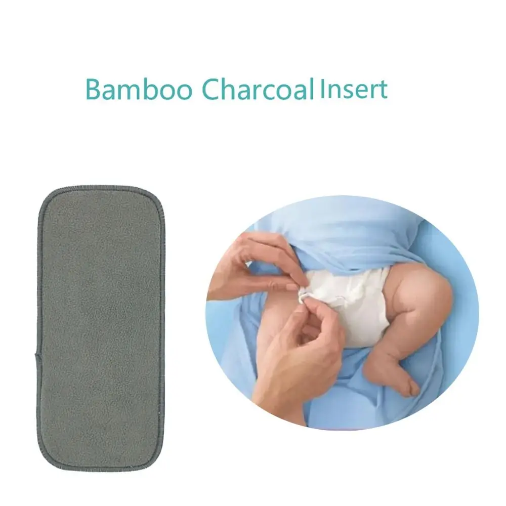 Couches lavables réutilisables pour bébé, 35x13.5cm, doublure en charbon de bambou, couche-culotte pour enfants, absorption des odeurs, tampon de charbon de bambou