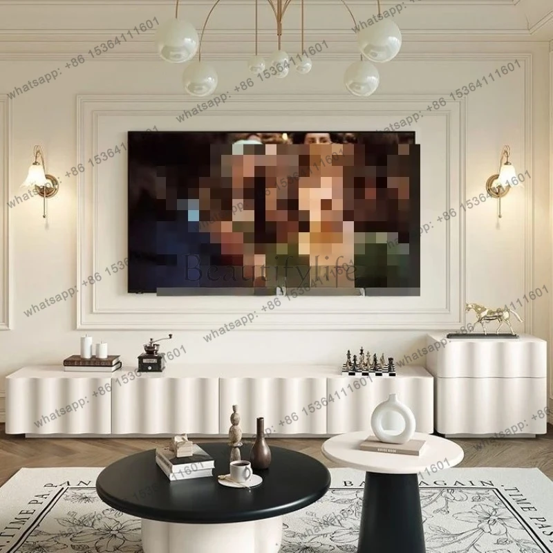 retro TV cabinet coffee table combination cream style high-end small apartment household living room floor-to-ceiling