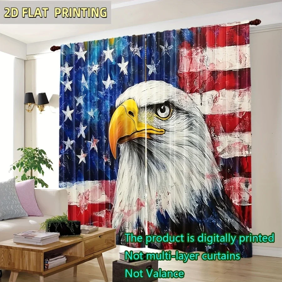 2PCS Digital Printed Curtains, Eagle Emblem Flag Patriotic American, Window Treatments for Living Room Bedroom Home Decoration