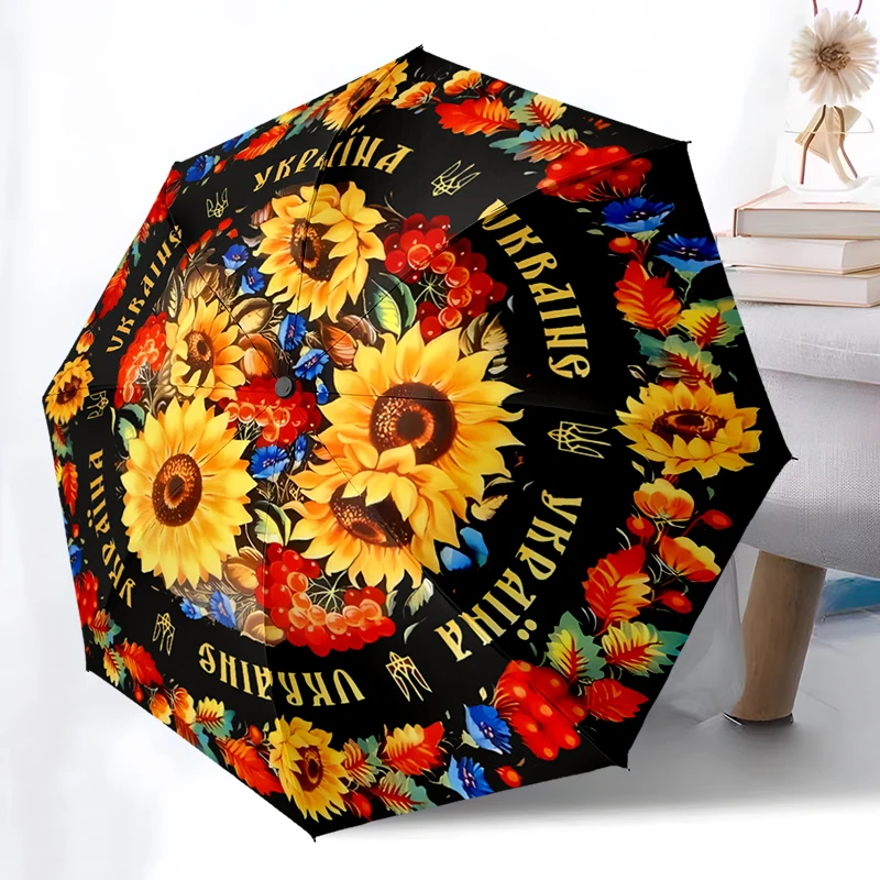 Flower Theme Folding Umbrella - Fashionable Auto-Open Design 8 Iron Ribs Plastic Handle Foldable Sunshade Perfect Christmas Gift